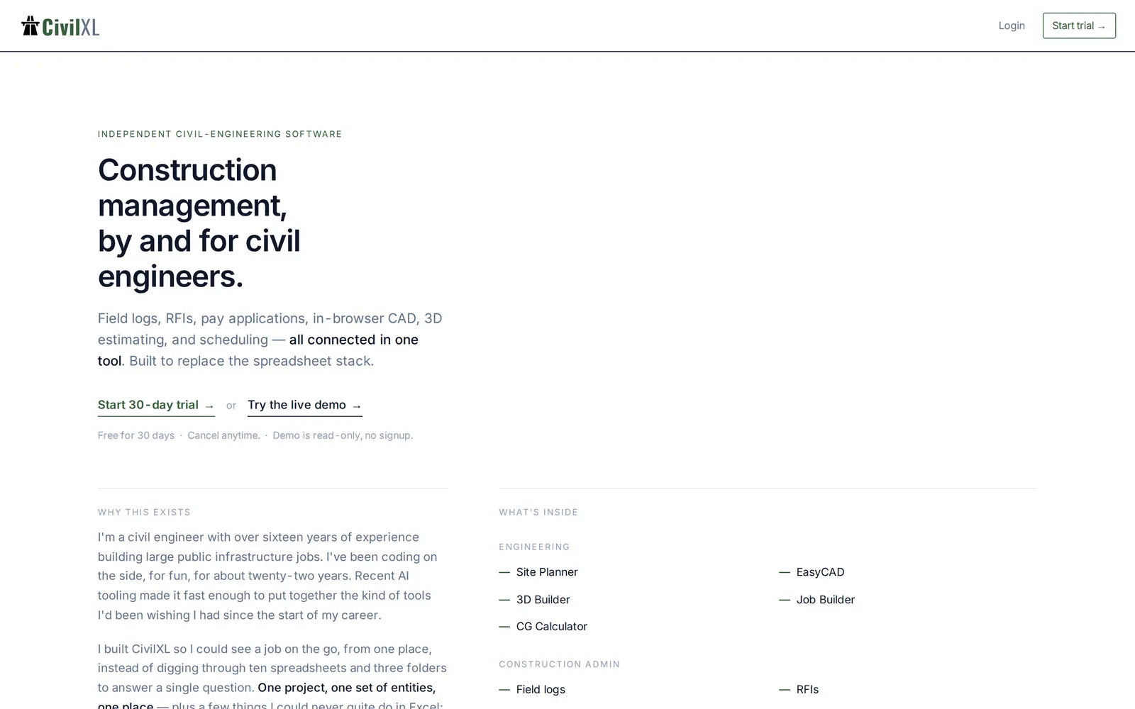 CivilXL construction management screenshot