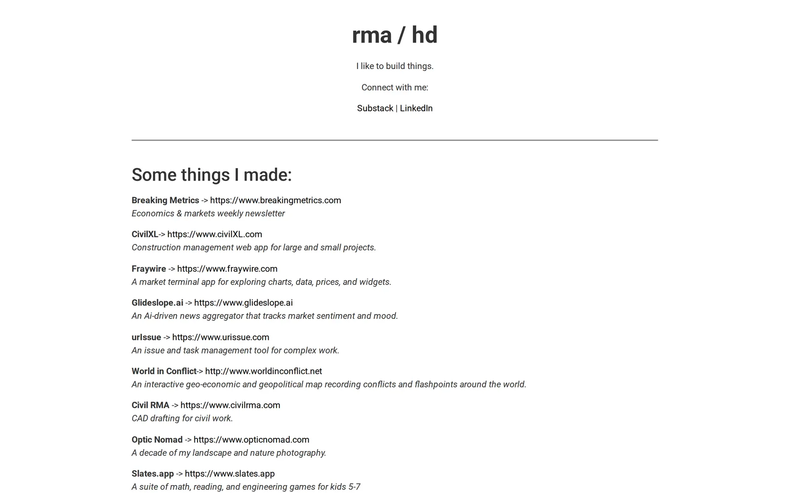RMAHD personal site screenshot
